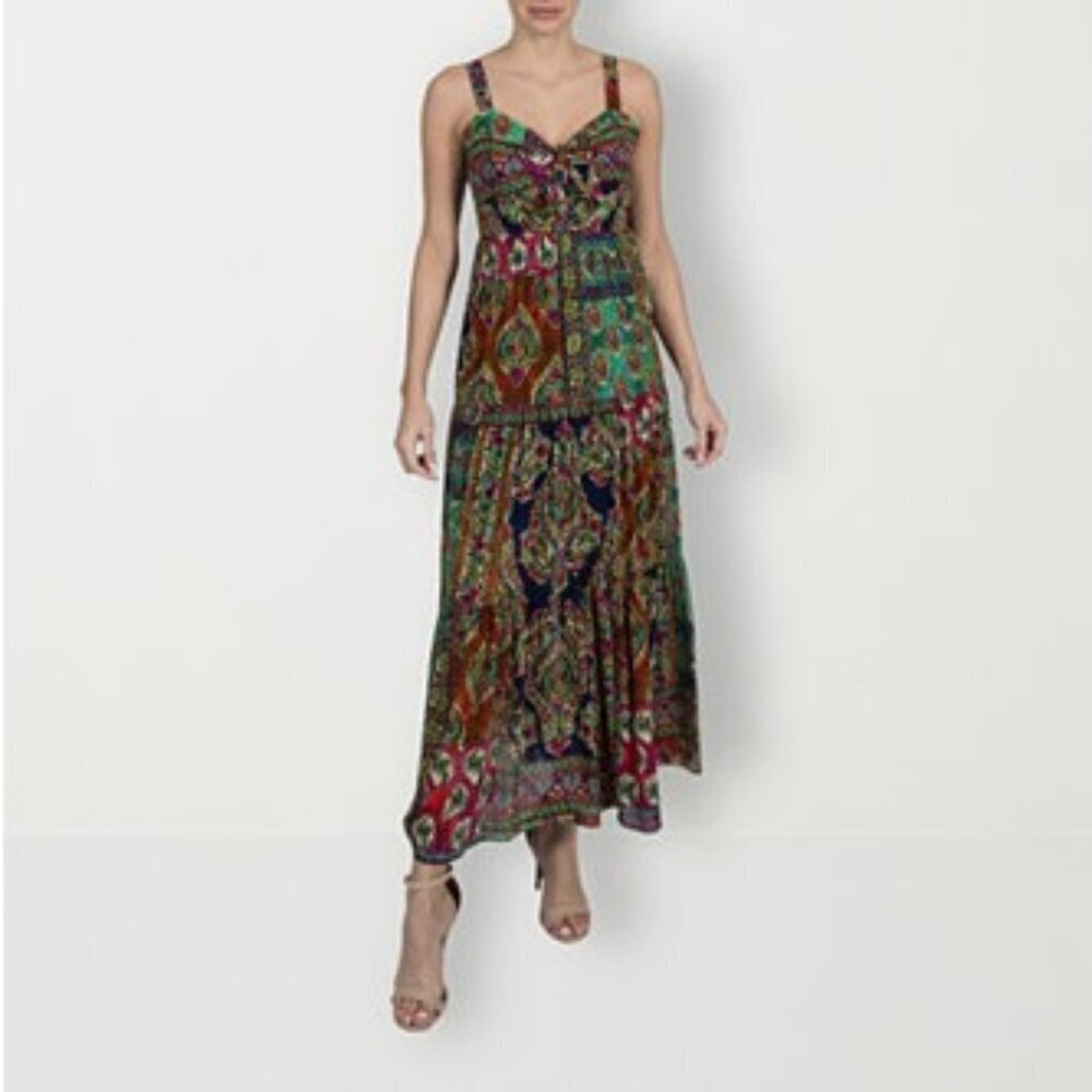 Robbie Bee Women's 10 Petite Sleeveless V-Neck Paisley A-Line Maxi Dress